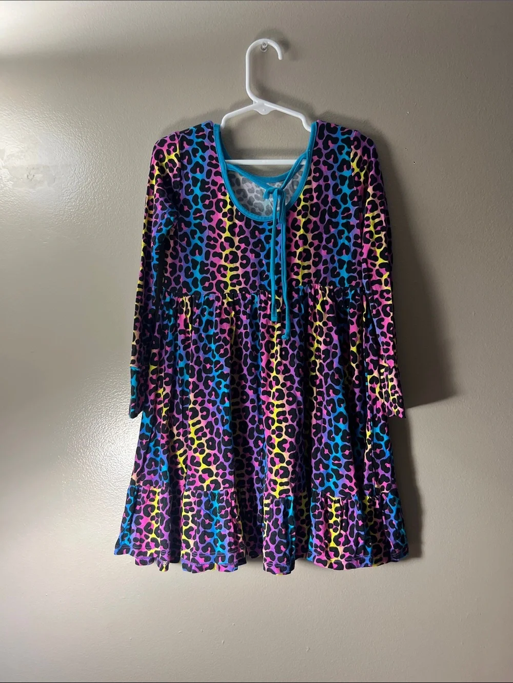 Girls' Multicolor Leopard Print Long Sleeve Casual Dress